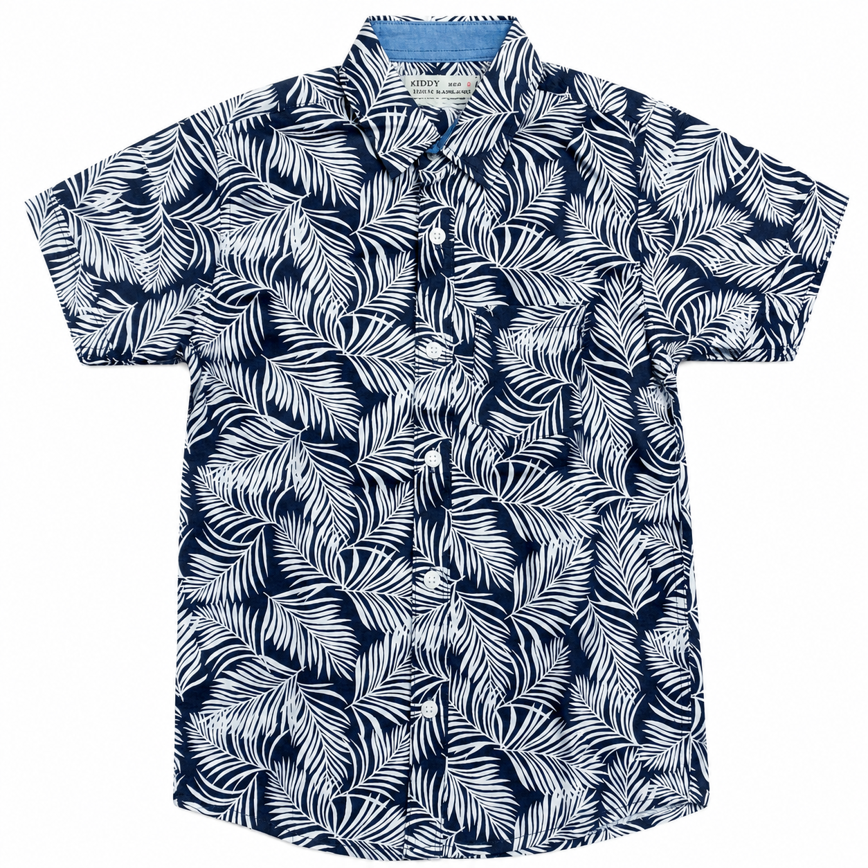 Boys Premium Palm Leaf Printed Shirt – Navy Blue