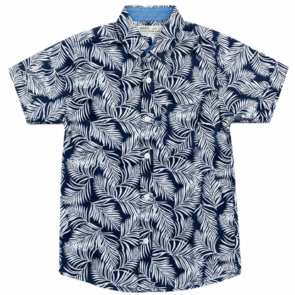 Boys Premium Palm Leaf Printed Shirt – Navy Blue