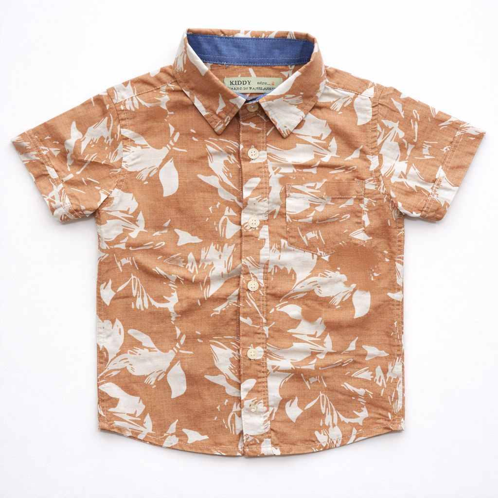 Boys Premium Abstract Leaf Print Shirt – Burnt Orange