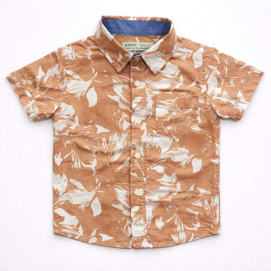 Boys Premium Abstract Leaf Print Shirt – Burnt Orange