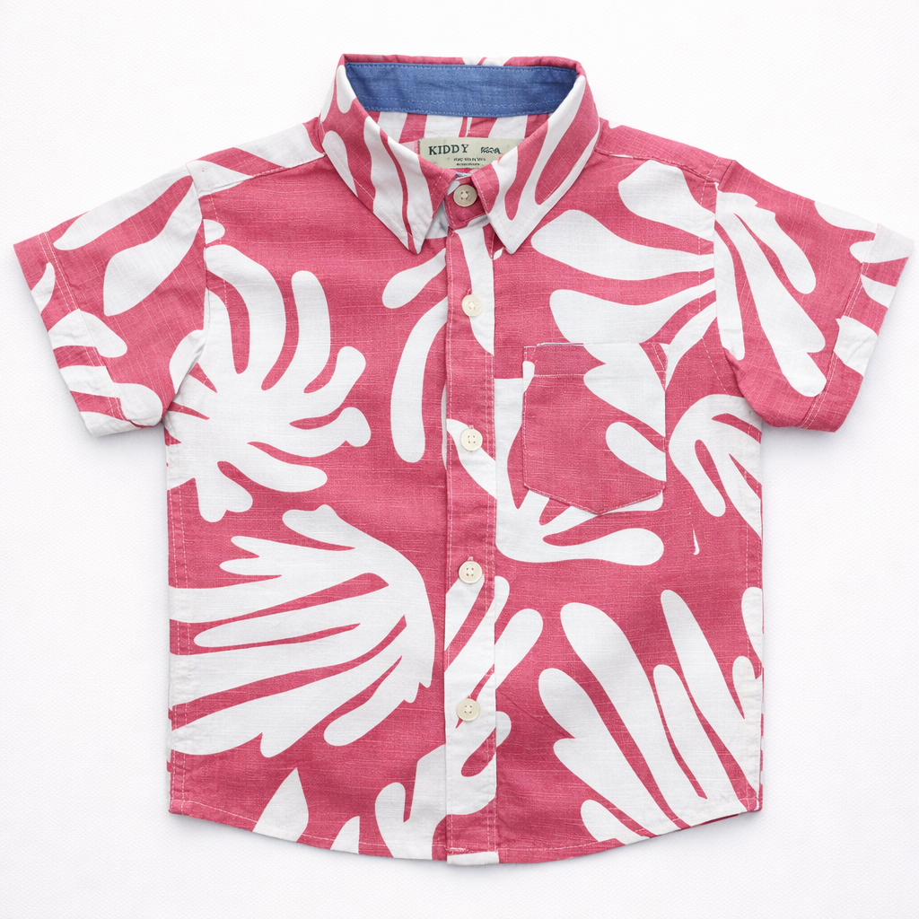 Boys Premium Abstract Tropical Print Shirt – Rose Pink