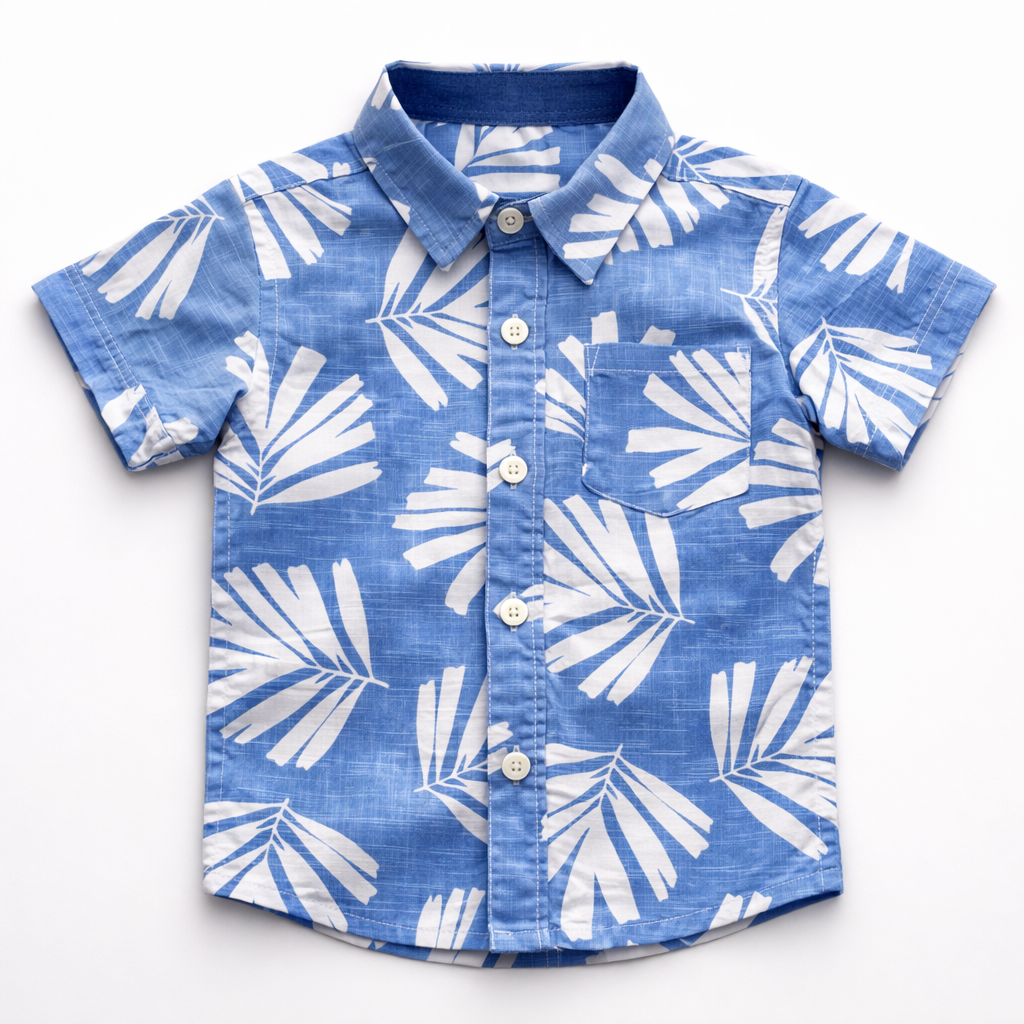 Boys Premium Abstract Leaf Print Shirt – Ice Blue