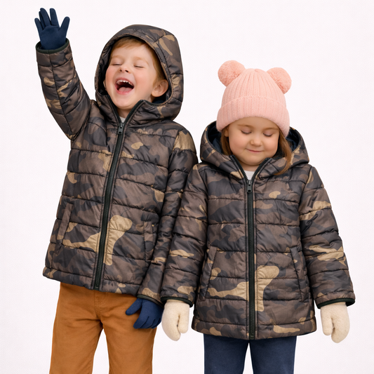Kids Army Printed Winter Padded Hooded Jacket
