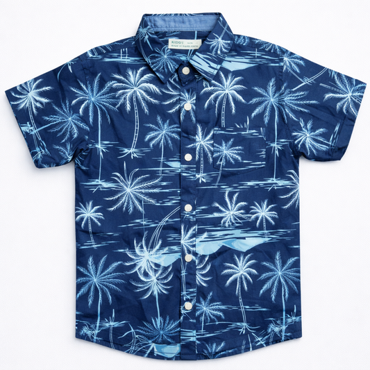 Boys Premium Palm Tree Printed Shirt – Navy Blue
