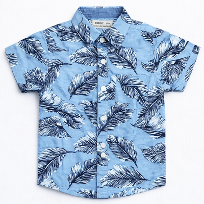 Boys Premium Feather Leaf Printed Shirt – Sky Blue