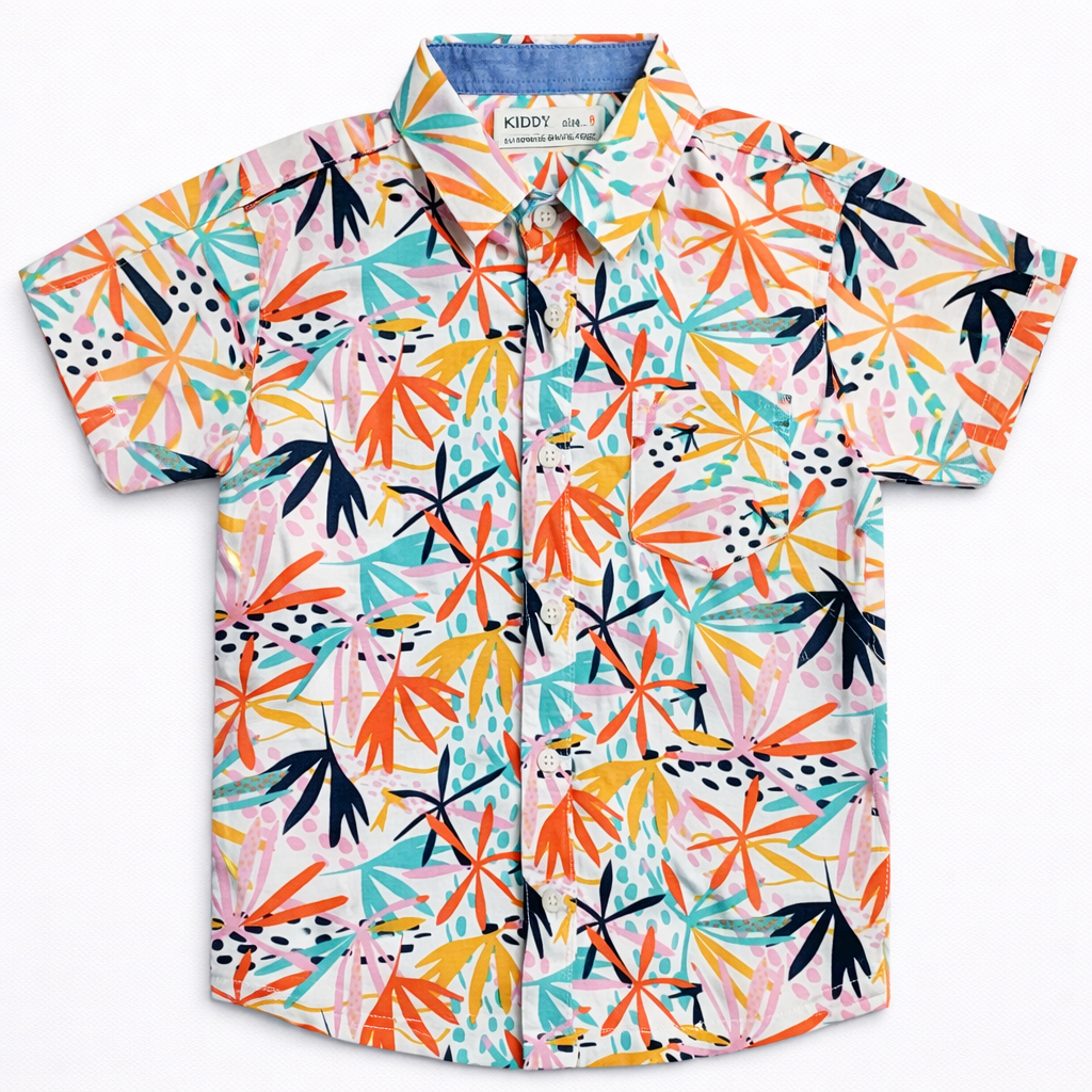 Boys Premium Tropical Leaf Printed Shirt – White Multi