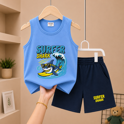 Shark Surf Sleeveless Megi Set – Sky Blue & Black