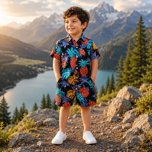 Boys All Over Pineapples Print Shirt & Pant Set Multicolor