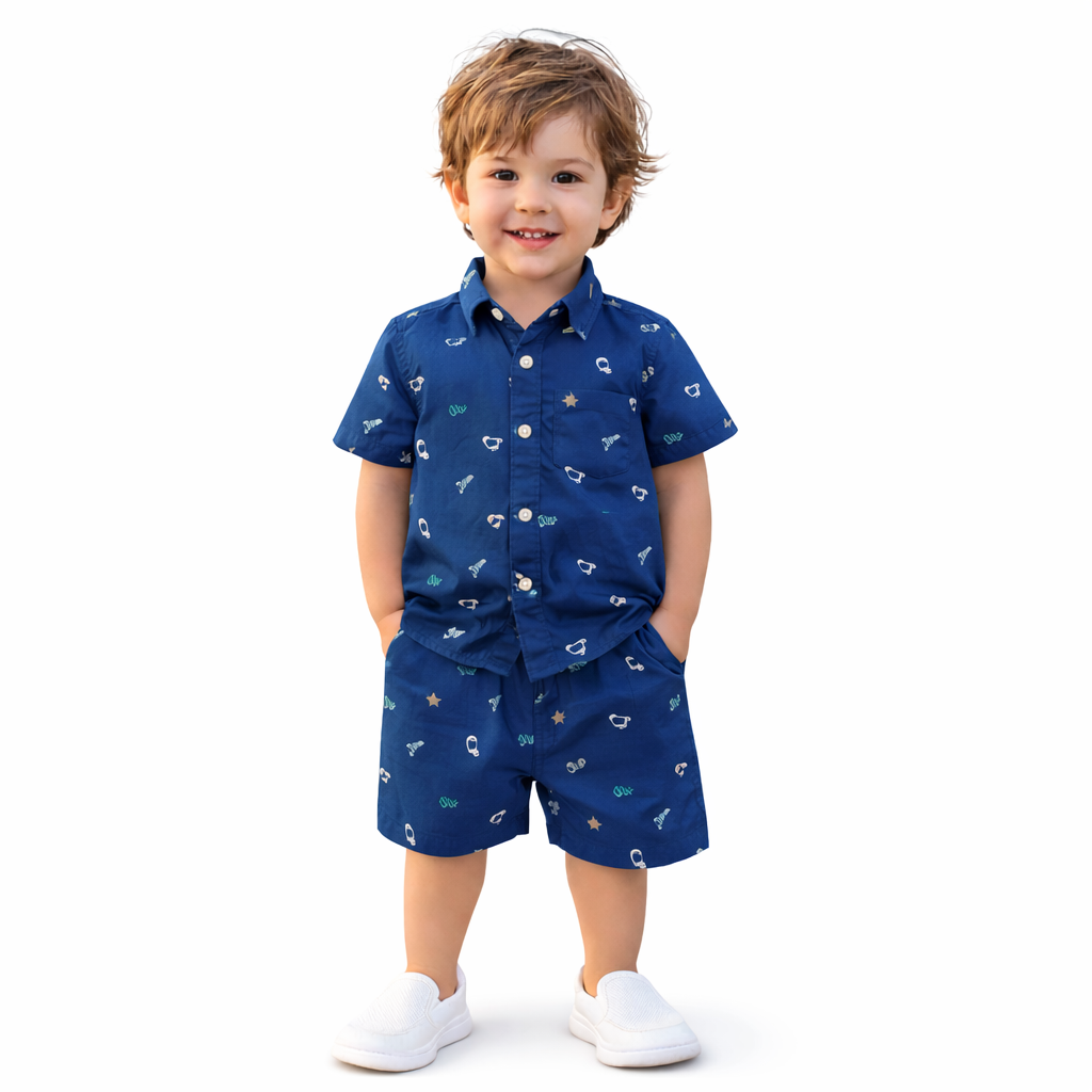 Boys All Over SUNGLASSES & ICE CREAM Print Shirt & Pant Set Navy Blue
