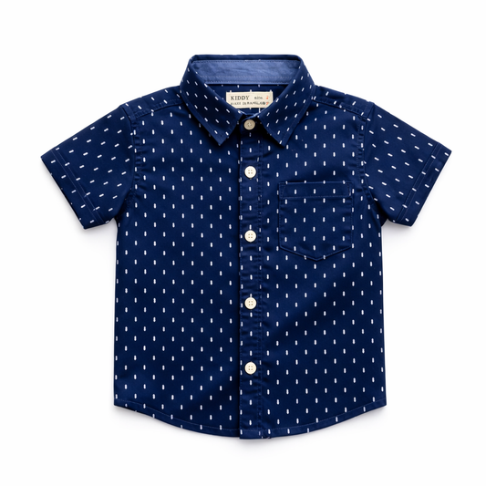 Boys Premium Smart Casual Printed Shirt – Midnight Blue