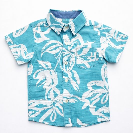 Boys Premium White Floral Print Shirt – Sky Blue