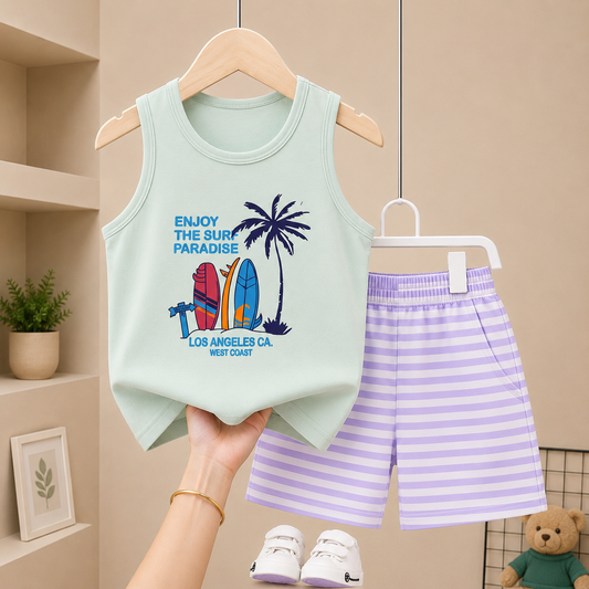 Premium Kids Surf Paradise Tank Top & Shorts Set