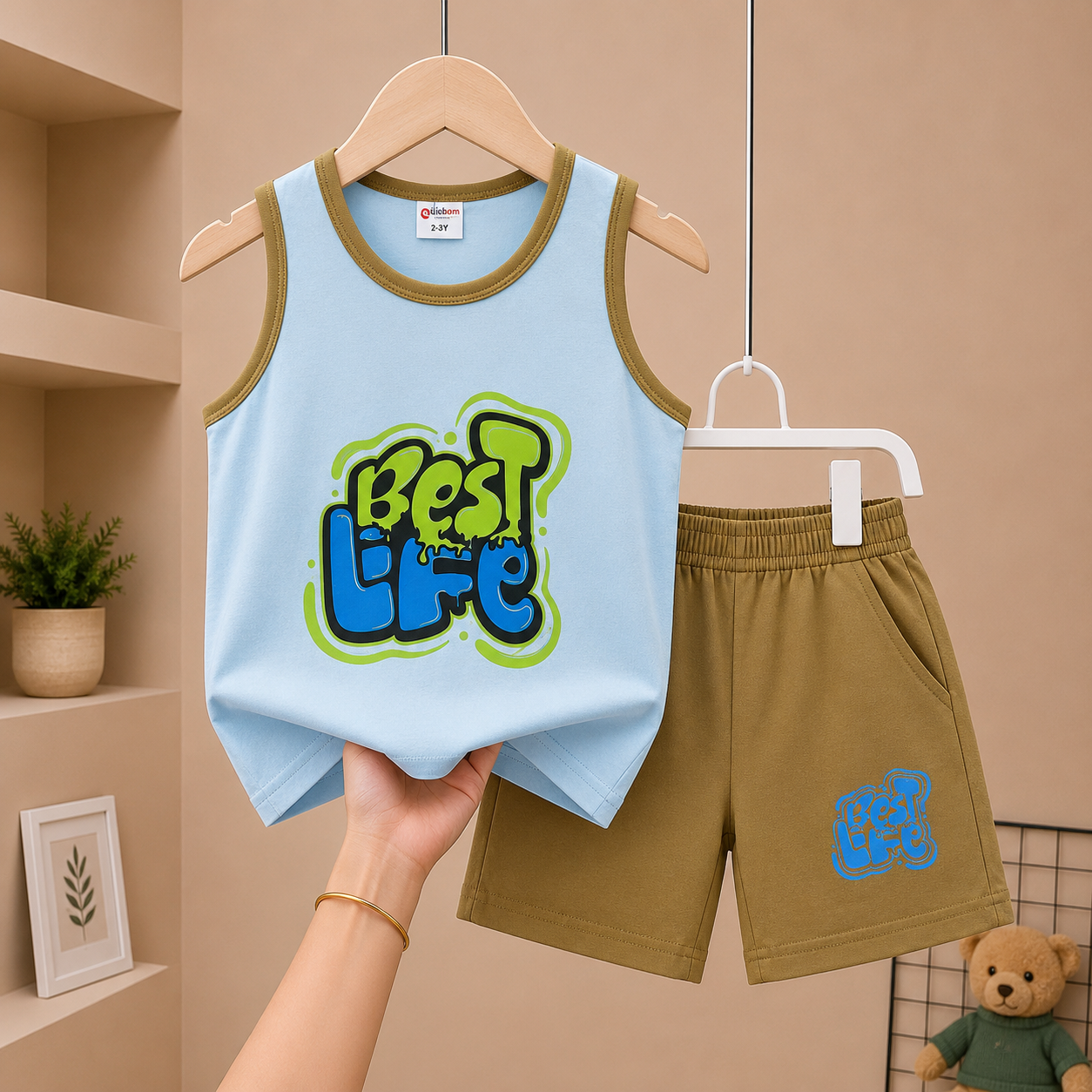 Best Life Sleeveless Megi Set – White & Mustard