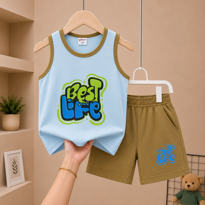 Best Life Sleeveless Megi Set – White & Mustard