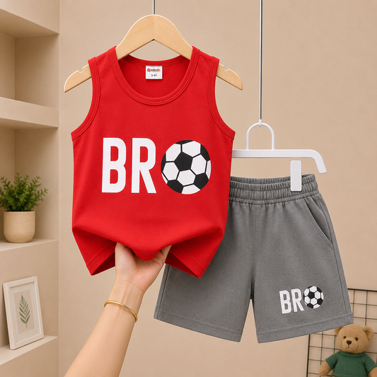 Little Footballer Sleeveless Megi Set – Red & Grey