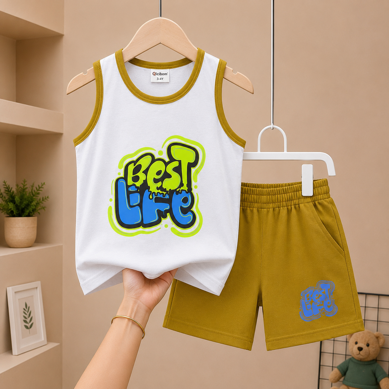 Best Life Sleeveless Megi Set – White & Mustard