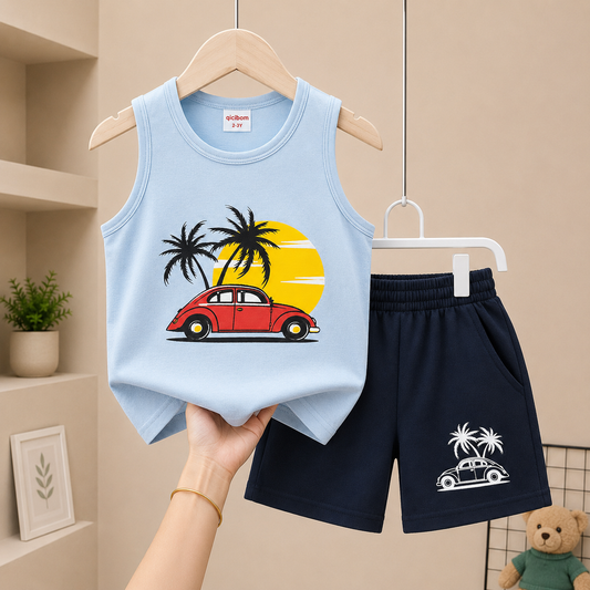 Road Trip Sleeveless Megi Set – Sky Blue & Navy