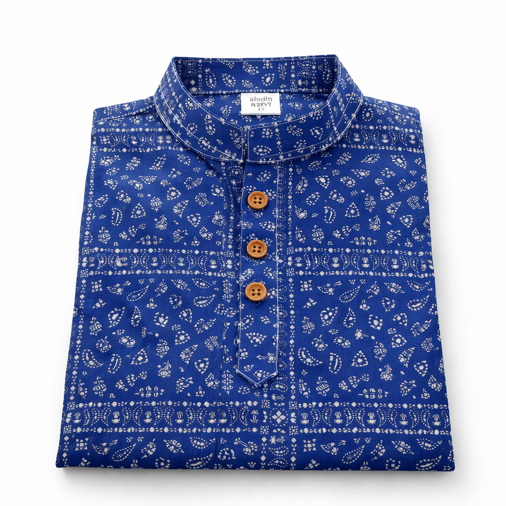 Royal Dynasty Blue Printed Cotton Panjabi for Boys