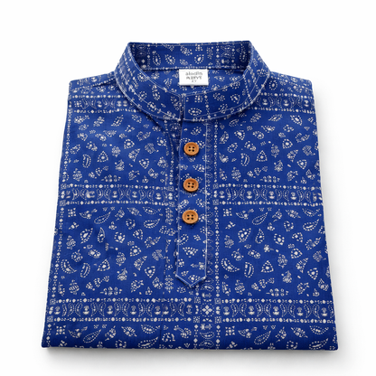 Royal Dynasty Blue Printed Cotton Panjabi for Boys