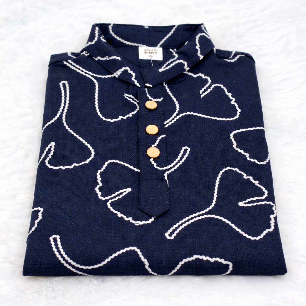 Signature Luxe Navy Printed Cotton Panjabi for Boys