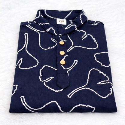 Signature Luxe Navy Printed Cotton Panjabi for Boys
