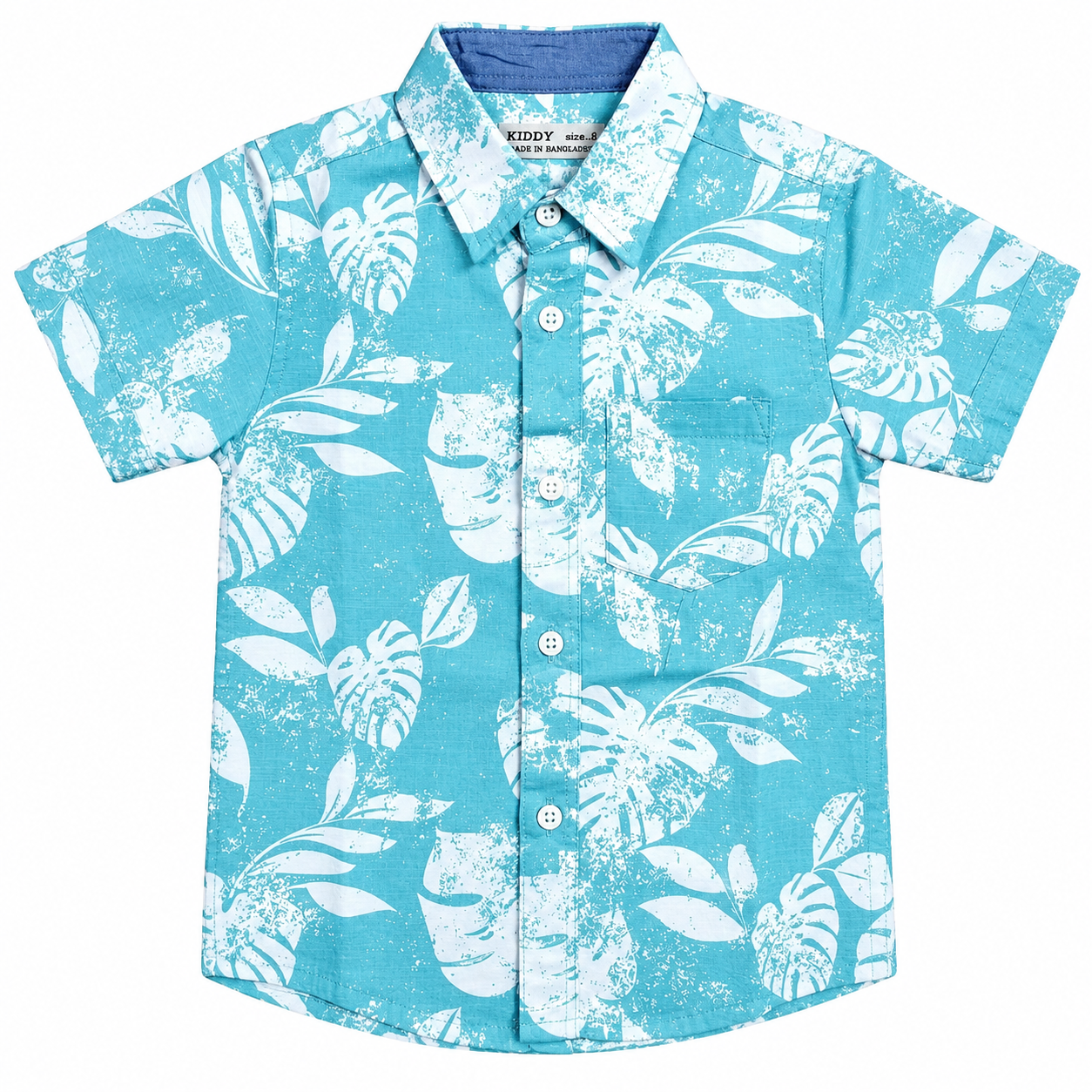 Boys Premium Tropical Printed Shirt – Teal Blue