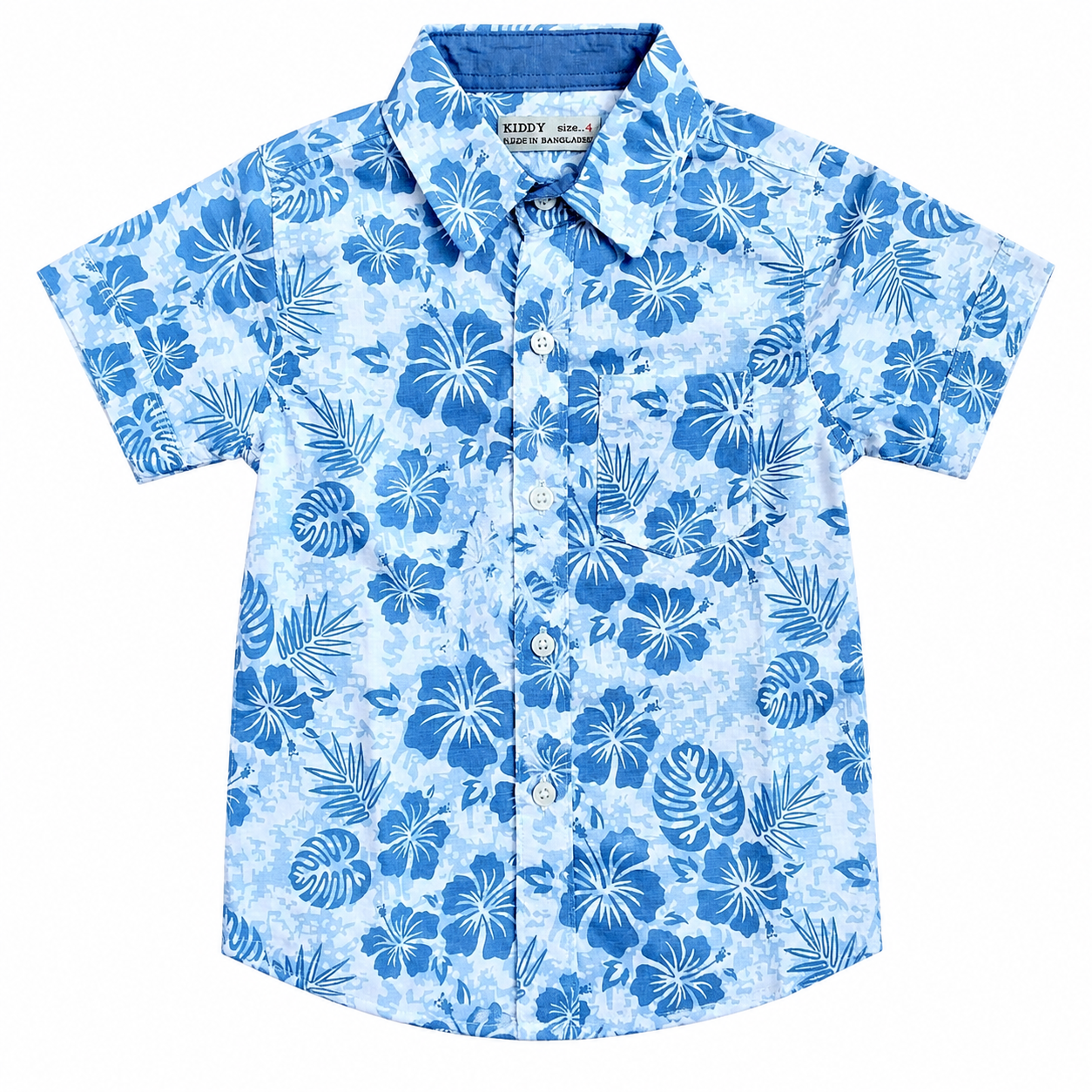 Boys Premium Floral Printed Shirt – Blue & White