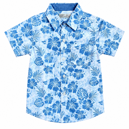 Boys Premium Floral Printed Shirt – Blue & White