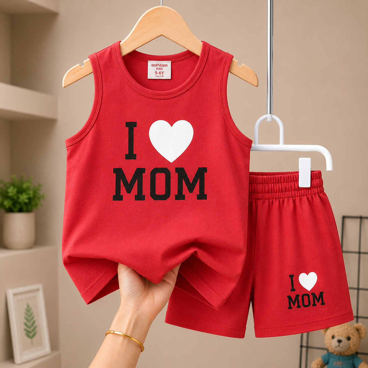 I Love Mom Sleeveless Megi Set – Red Black