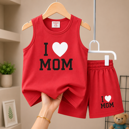 I Love Mom Sleeveless Megi Set – Red Black