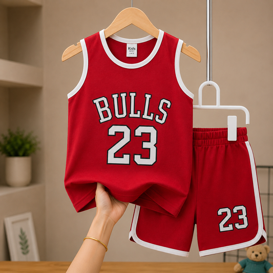 Bulls 23 Printed Megi T-shirt & Pant Set Red