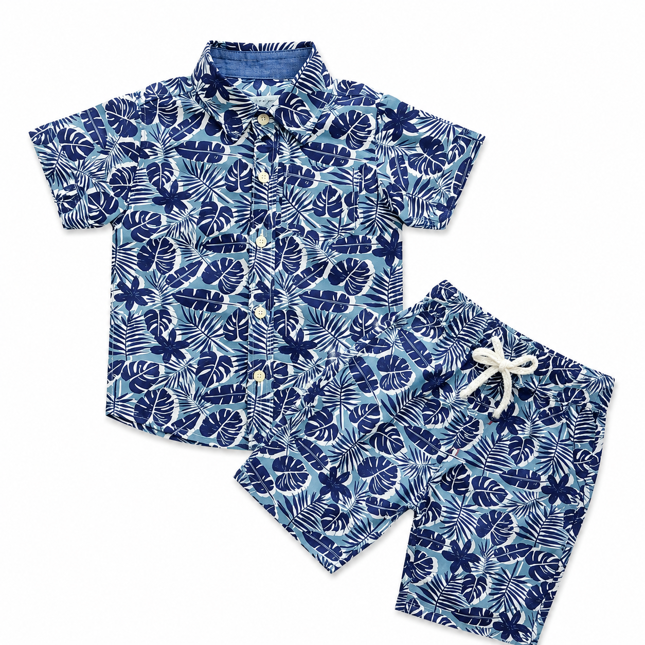 Kids Boys Tropical Leaf Print Shirt & Pant Set
