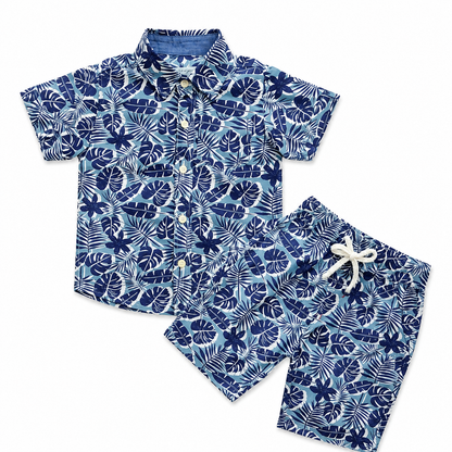 Kids Boys Tropical Leaf Print Shirt & Pant Set