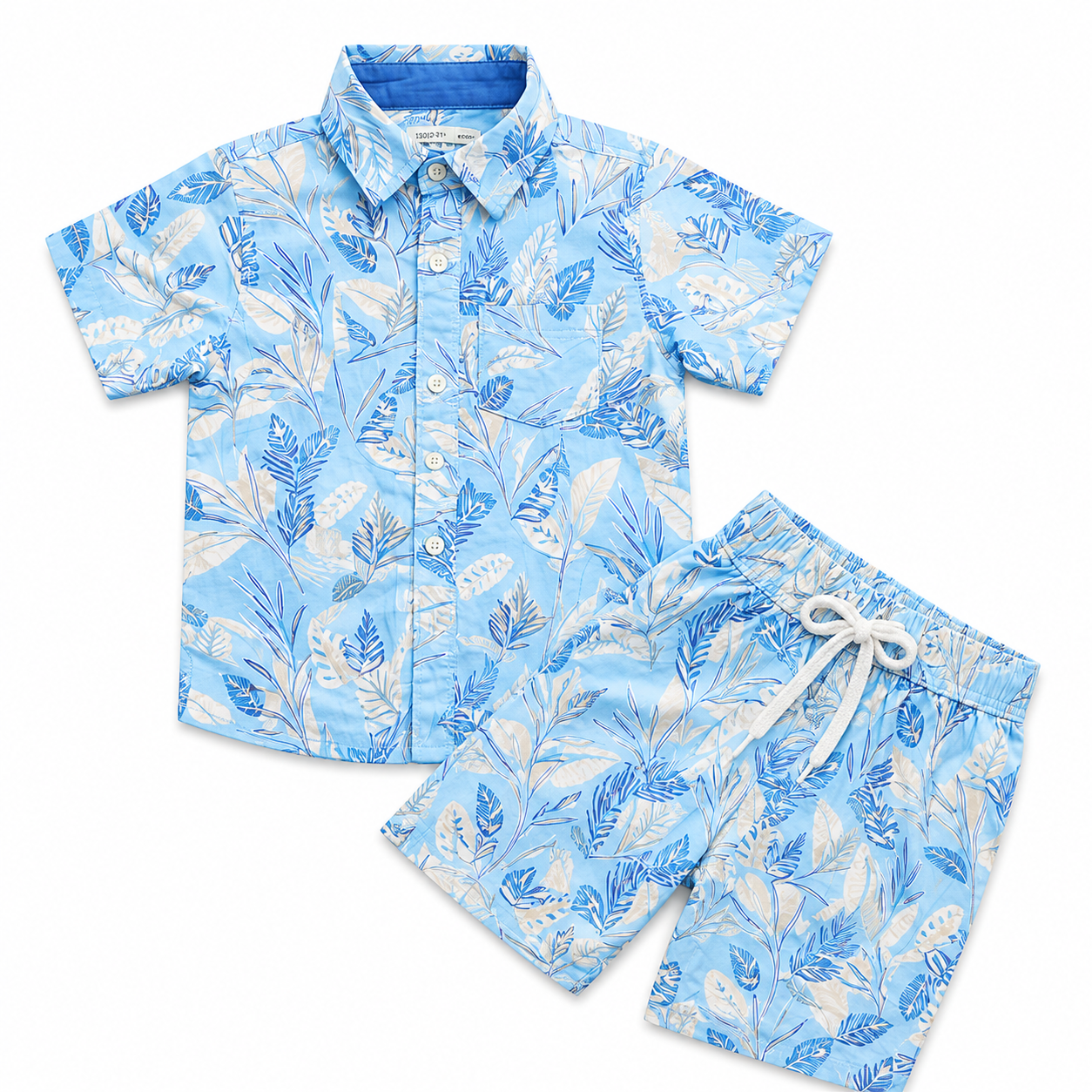 Kids Boys Leaf Print Shirt & Pant Set Sky Blue