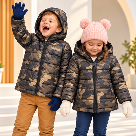 Kids Army Printed Winter Padded Hooded Jacket