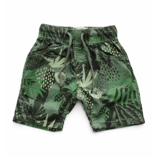 Boys All Over Botanical Leaf Print Shorts – Green