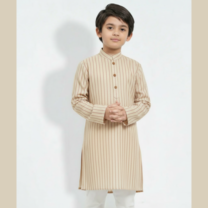 Regal Charm Striped Beige Cotton Panjabi for Boys