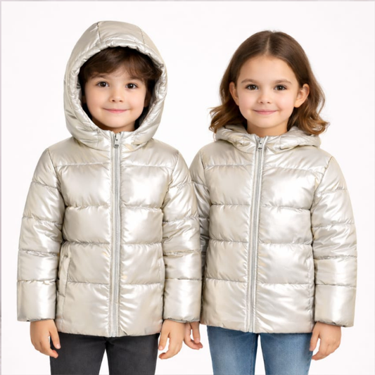 Kids Exclusive Winter Padding Jacket Premium Glossy Silver with Golden Touch