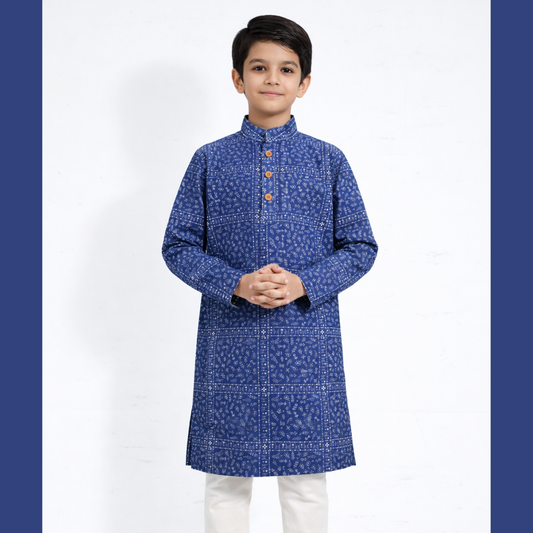 Royal Dynasty Blue Printed Cotton Panjabi for Boys