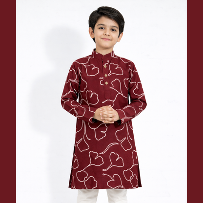 Signature Luxe Maroon Floral Cotton Panjabi for Boys