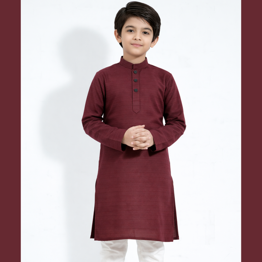 Noble Tradition Premium Maroon Cotton Panjabi for Boys