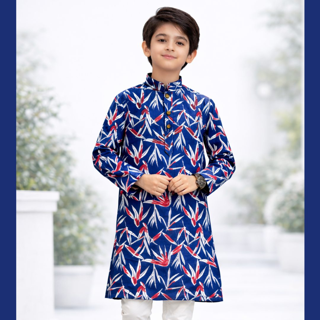 Royal Horizon Luxe Cotton Leaf Print Panjabi for Boys