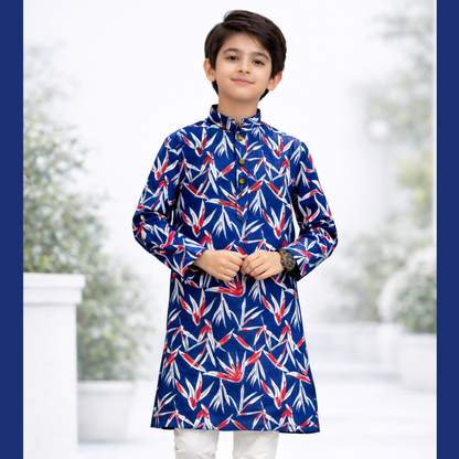 Royal Horizon Luxe Cotton Leaf Print Panjabi for Boys