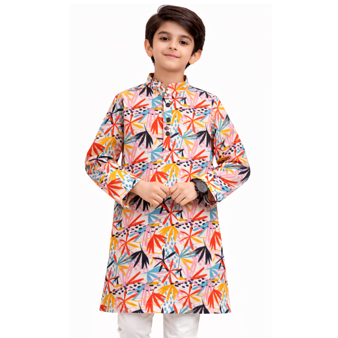 Signature Luxe Multicolor Floral Cotton Panjabi for Boys
