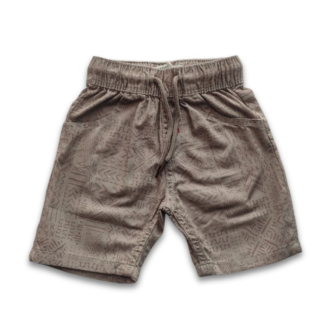 Boys All Over Tribal Pattern Print Gabardine Half Pant – Light Brown