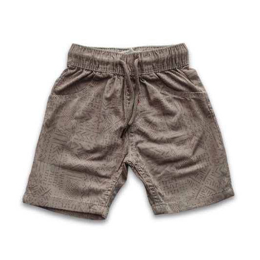 Boys All Over Tribal Pattern Print Gabardine Half Pant – Light Brown