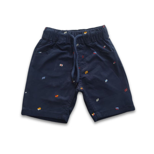 Boys All Over Micro Square Print Gabardine Half Pant – Dark Navy