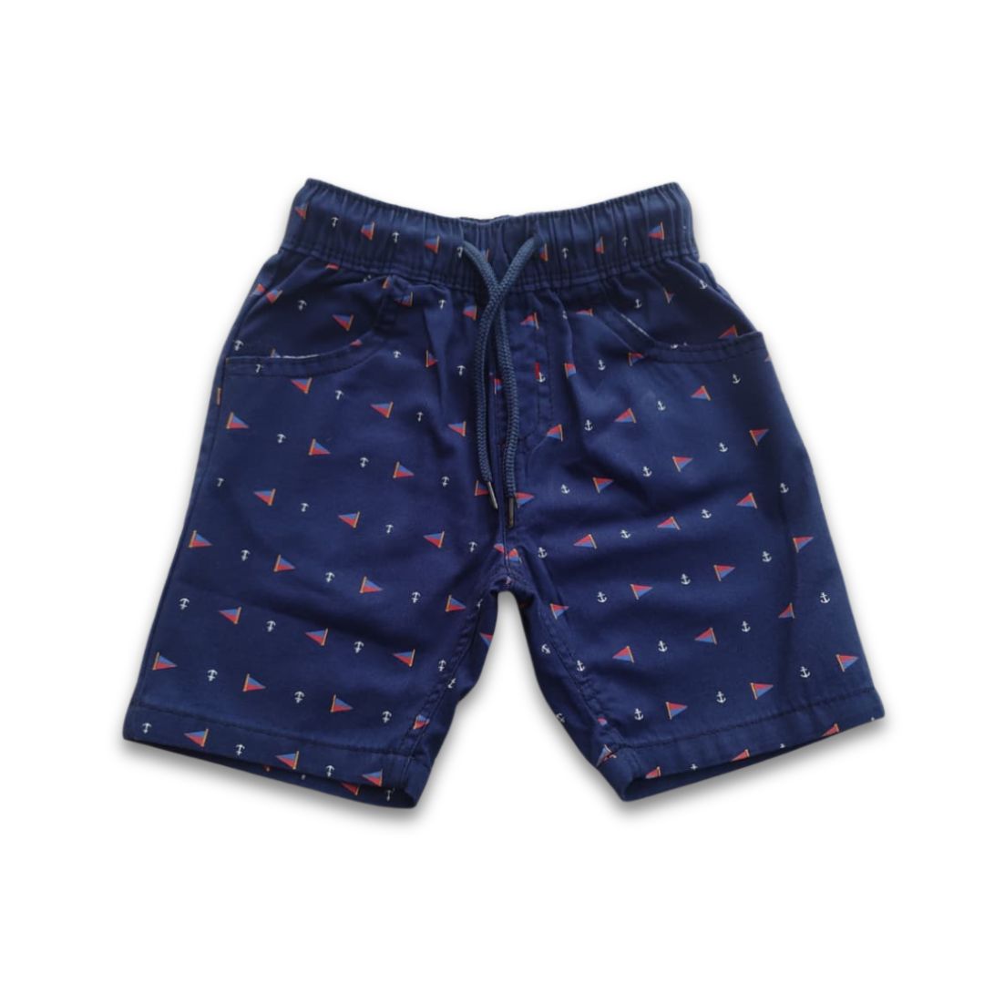 Boys All Over Nautical Print Gabardine Half Pant – Dark Navy