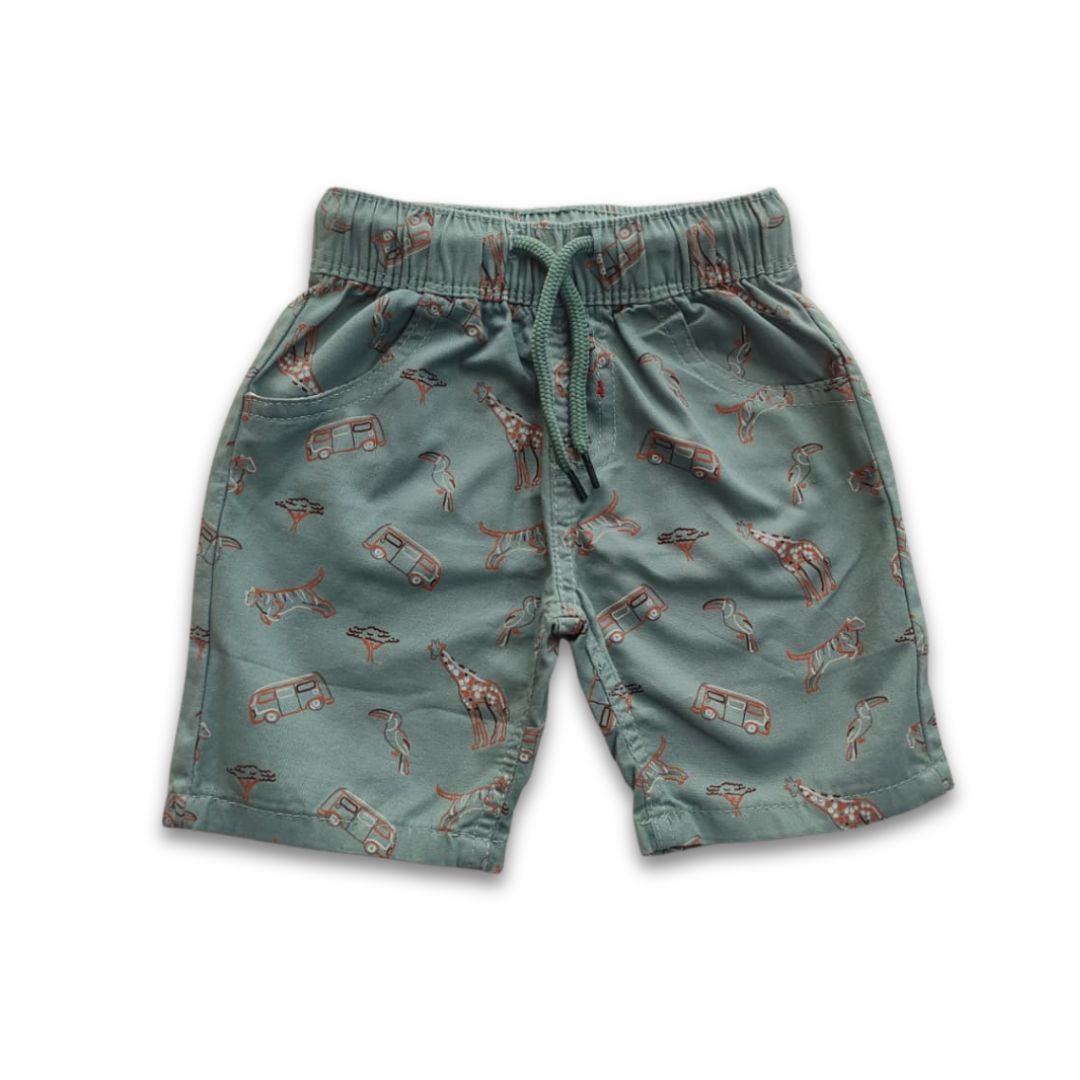 Boys All Over Safari Animal Printed Gabardine Half Pant – Sage Green