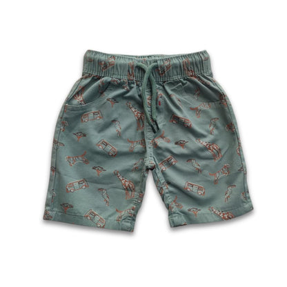 Boys All Over Safari Animal Printed Gabardine Half Pant – Sage Green